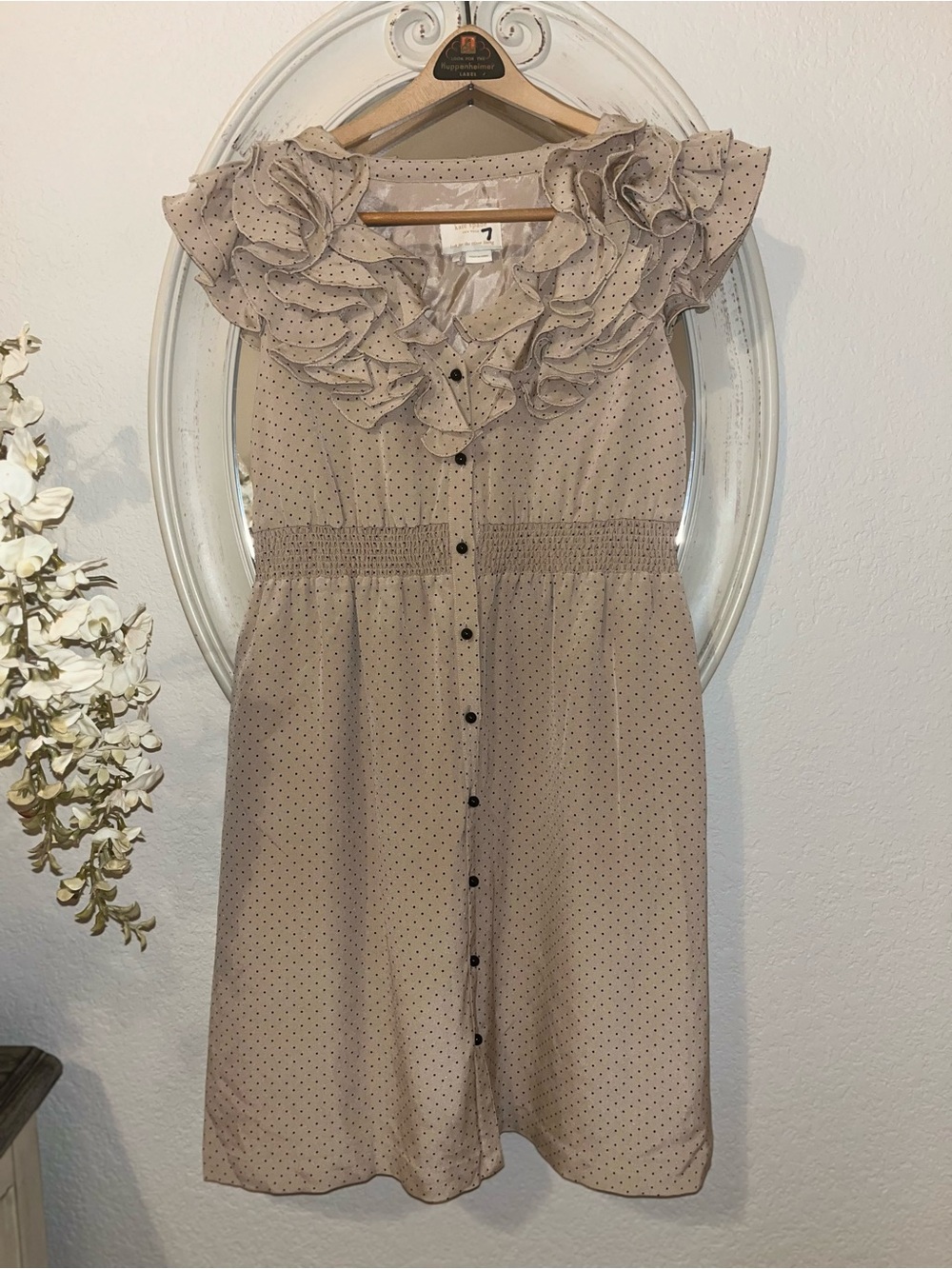 Kate Spade Sz 4 Woman’s ruffle collar polka dot cinched elastic waist band dress